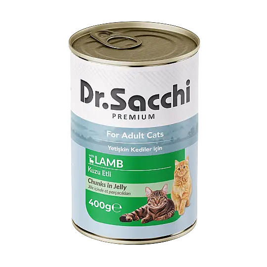 Dr. Sacchi Jöle İçinde Et Parçalı Kuzu Etli Yetişkin Kedi Konservesi 400 gr