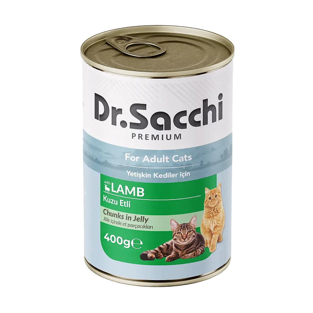 Dr. Sacchi Jöle İçinde Et Parçalı Kuzu Etli Yetişkin Kedi Konservesi 400 gr - 1