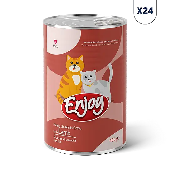 Enjoy Sos İçinde Et Parçacıklı Kuzu Etli Yetişkin Kedi Konservesi 400 gr 24'lü
