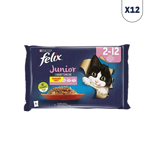 Felix Pouch Jöle İçinde Sığır Etli ve Tavuklu Yavru Kedi Konservesi 85 gr 4'lü 12 adet 