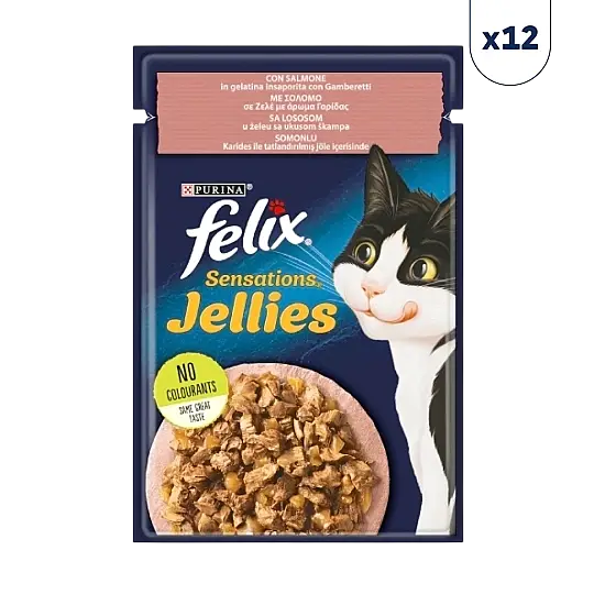 Felix Pouch Jöle İçinde Somonlu ve Karidesli Yetişkin Kedi Konservesi 85 gr 12'li