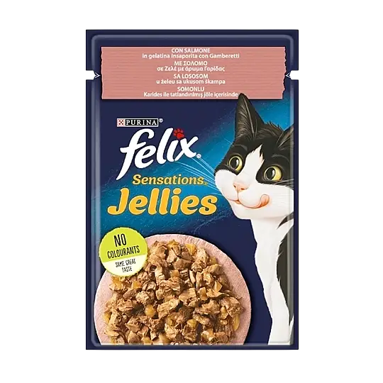 Felix Pouch Jöle İçinde Somonlu ve Karidesli Yetişkin Kedi Konservesi 85 gr