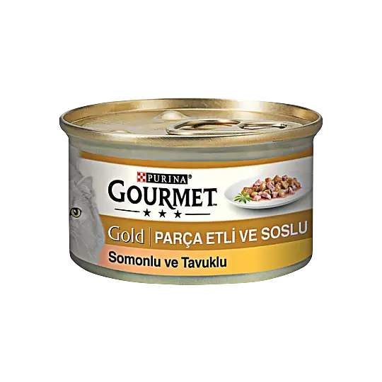 Gourmet Gold Parça Etli Somonlu ve Tavuklu Kedi Konservesi 85 gr