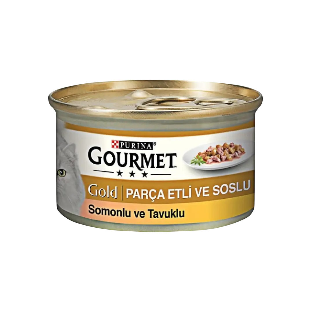 Gourmet Gold Parça Etli Somonlu ve Tavuklu Kedi Konservesi 85 gr - 1