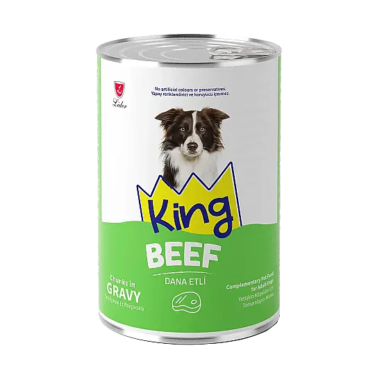King Sos İçerisinde Et Parçacıklı Dana Etli Köpek Konservesi 400 gr
