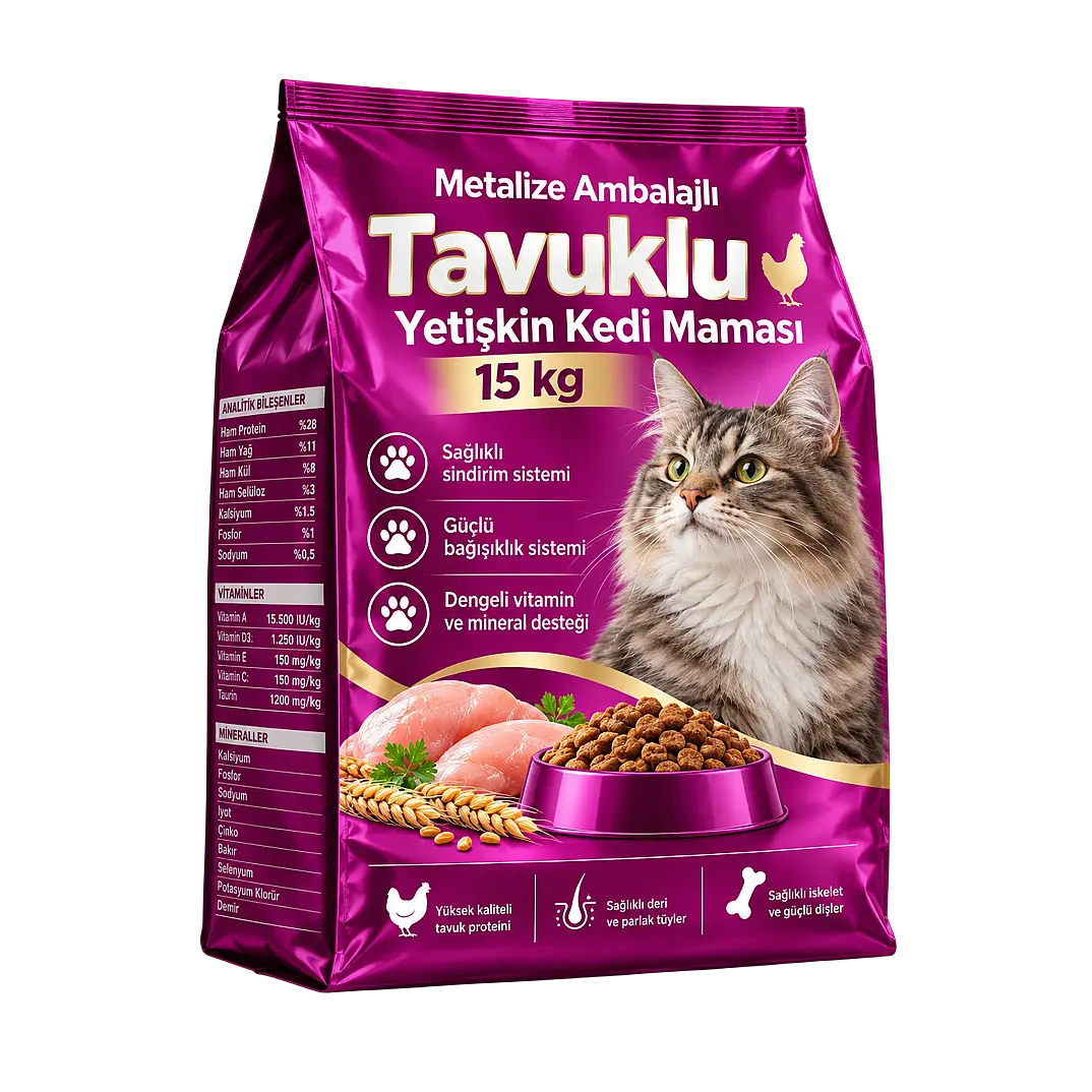Metalize Ambalajlı Tavuklu Yetişkin Kedi Maması 15 kg - 1