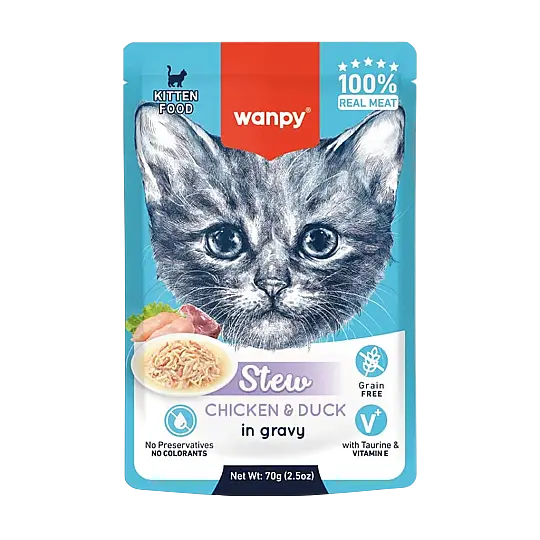 Wanpy Stew Sos İçinde Tavuk ve Ördekli Yavru Kedi Konservesi 70 gr