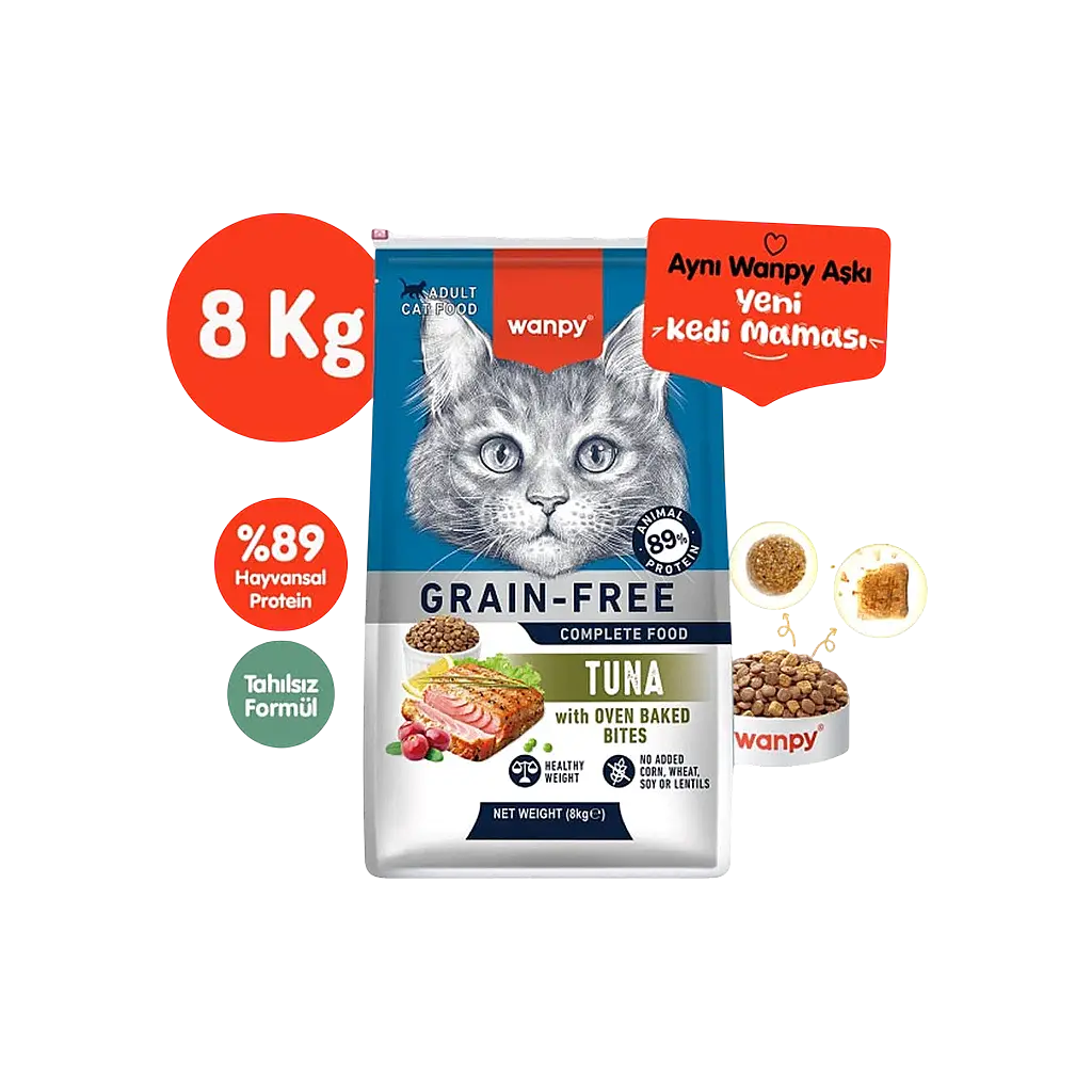Wanpy Tahılsız Ton Balıklı Yetişkin Kedi Maması 8 kg - 1